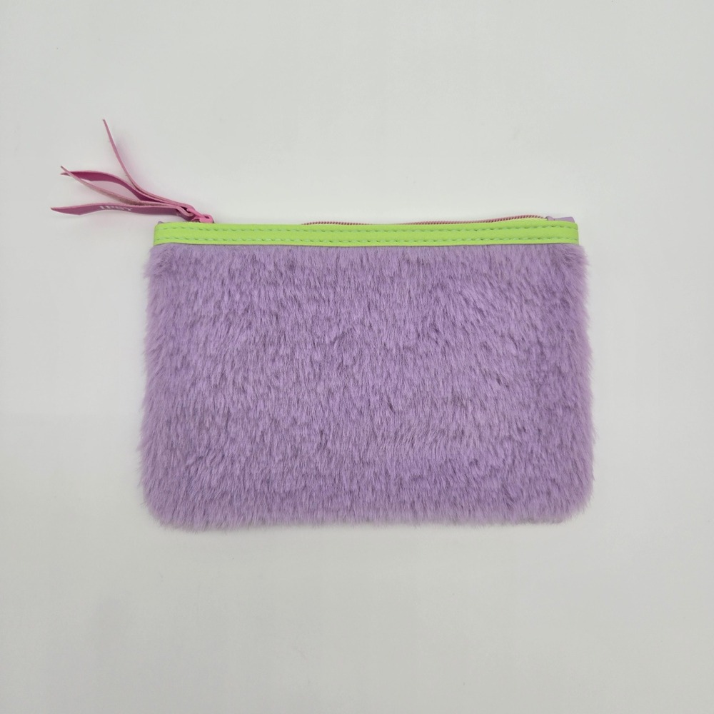 Ipsy Makeup Bag Purple Faux Fur Lime Green Trim Zipper Pouch Glam Bag Jan 2023